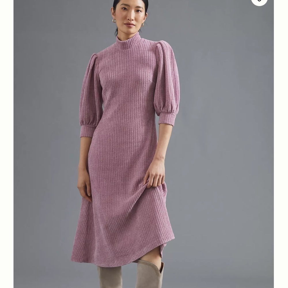 Hutch Anthropologie Puff-Sleeved Knit Midi Dress